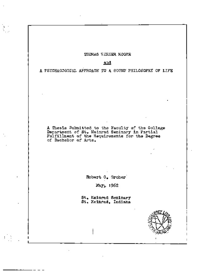 Thomas Verner Moore and a Psychagogical Approach to a Sound Philosophy of Life Thumbnail