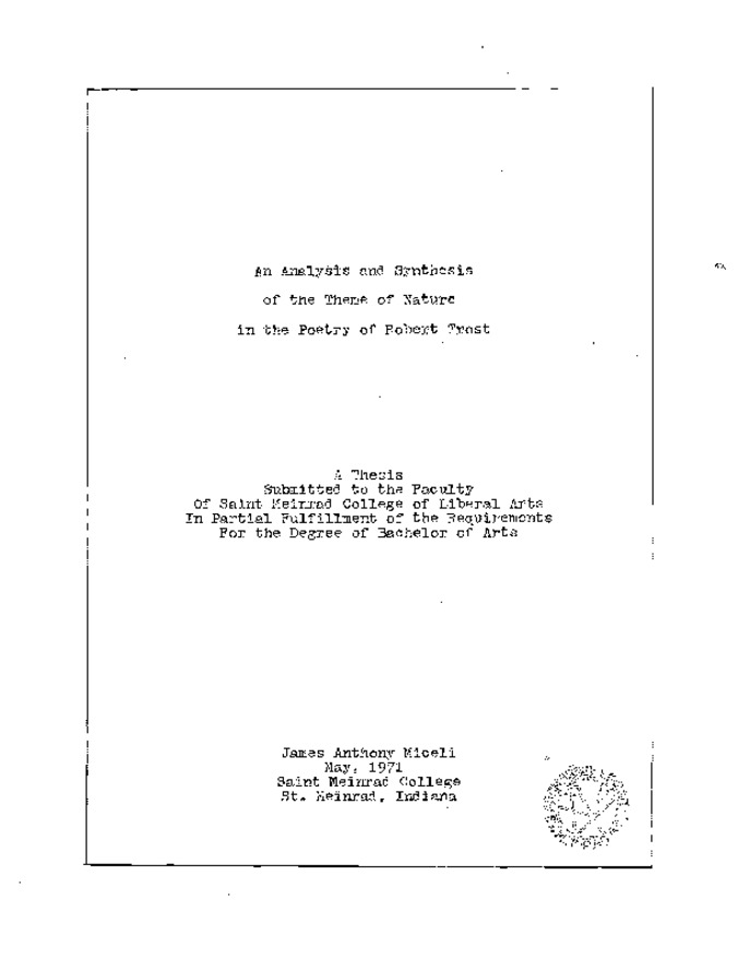 An Analysis and Synthesis of the Theme of Nature in the Poetry of Robert Frost Miniaturansicht